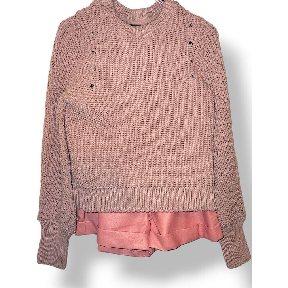Topshop Bishop Pink Sleeve Sweater Size 4 Chunky Cable Knit And Pleather  Shorts